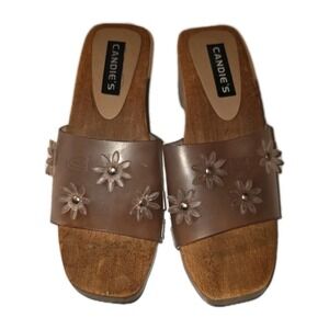 Vintage Candies 90s Y2K Wood Chunky Clogs Sliders Sandals Floral‎ Size 8M